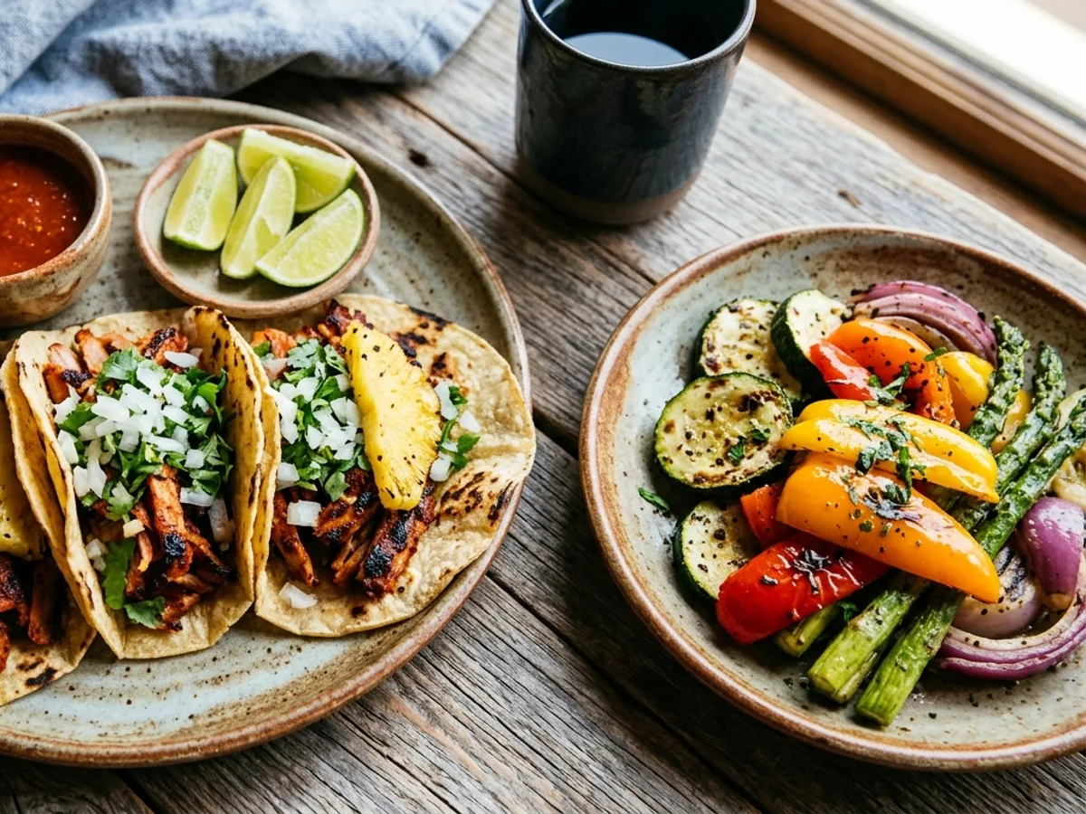 Tacos mexicanos reci&eacute;n preparados servidos en un plato tradicional